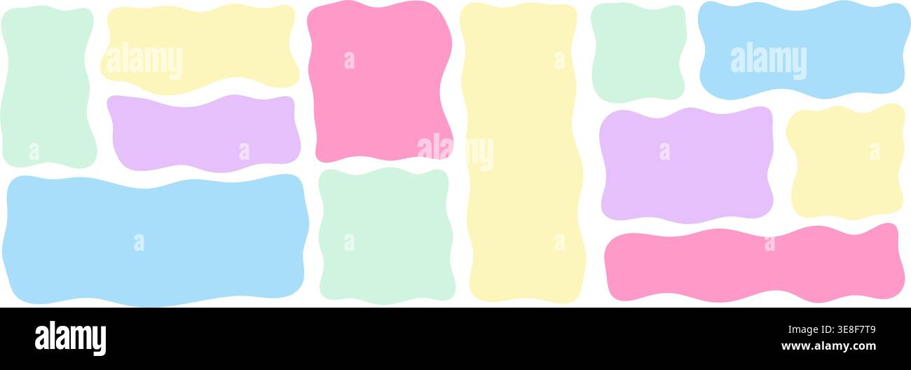 Organic wavy rectangle border with fluid edges vector illustration set. Stock Vector