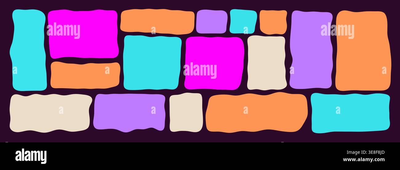 Organic wavy rectangle border with fluid edges vector illustration set. Abstract hand-drawn frame for text boxes. Colorful vector shape with playful i Stock Vector