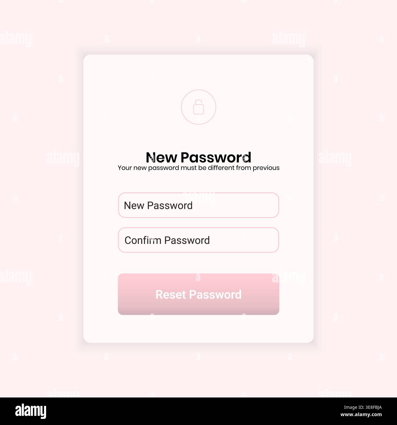 Modern password creation interface featuring new password and confirm password fields with soft red validation styling. Represents error state or inpu Stock Vector
