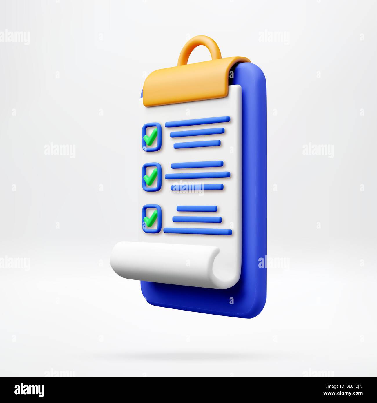 3D Clipboard with a checklist and green check mark Stock Vector