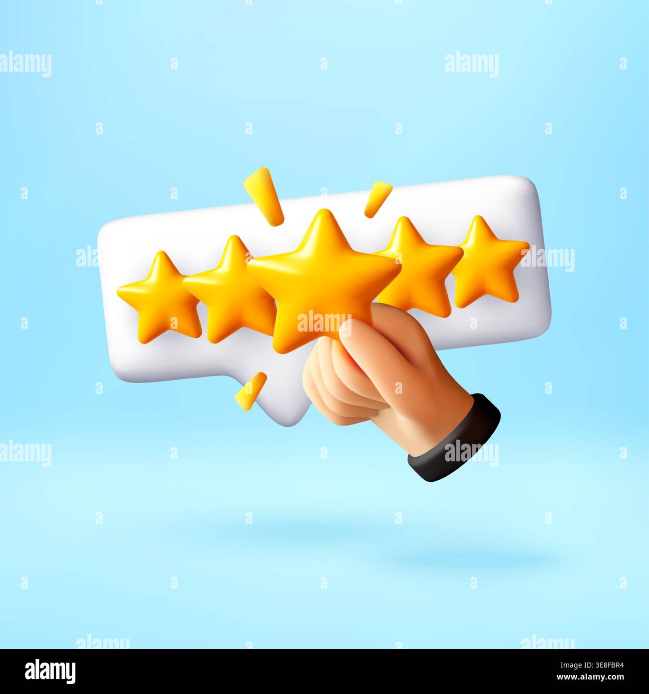 3D Hand holding star for five star rating system. Stock Vector