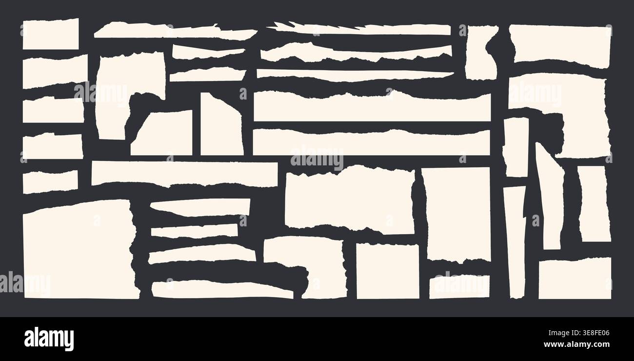 Torn paper frames with ripped edges and jagged shapes set. Stock Vector
