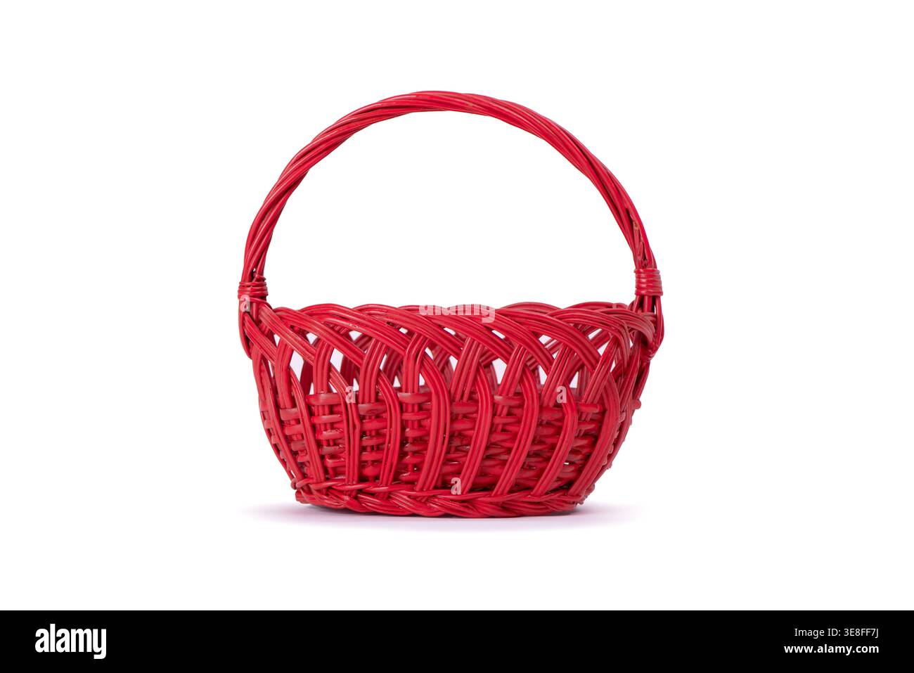 Empty red decorative basket isolated on white background Stock Photo