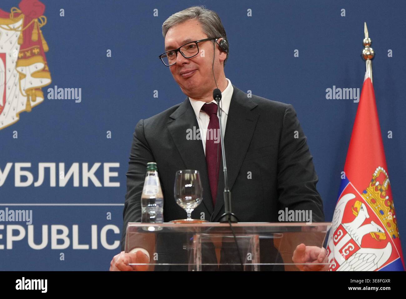 FILE - Serbian President Aleksandar Vucic participates in a press ...