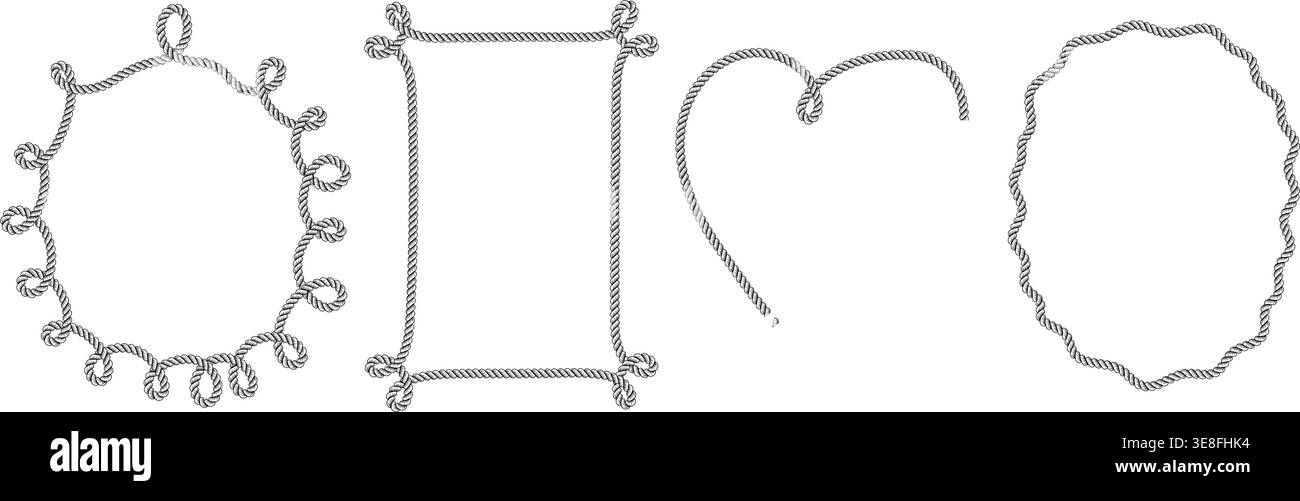 Nautical rope borders set and frames in classic sailor style vector illustration. Stock Vector