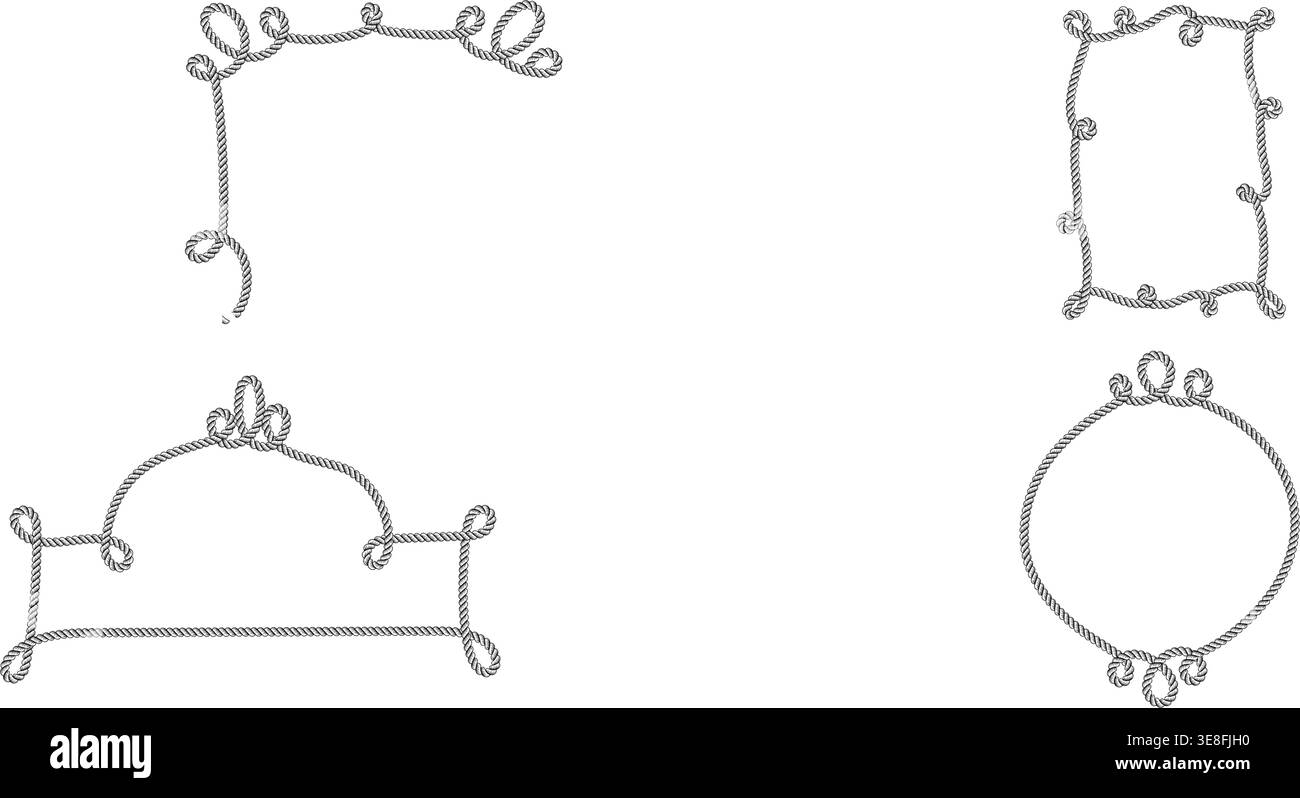 Whimsical rope frames with nautical knots and braided borders. Stock Vector