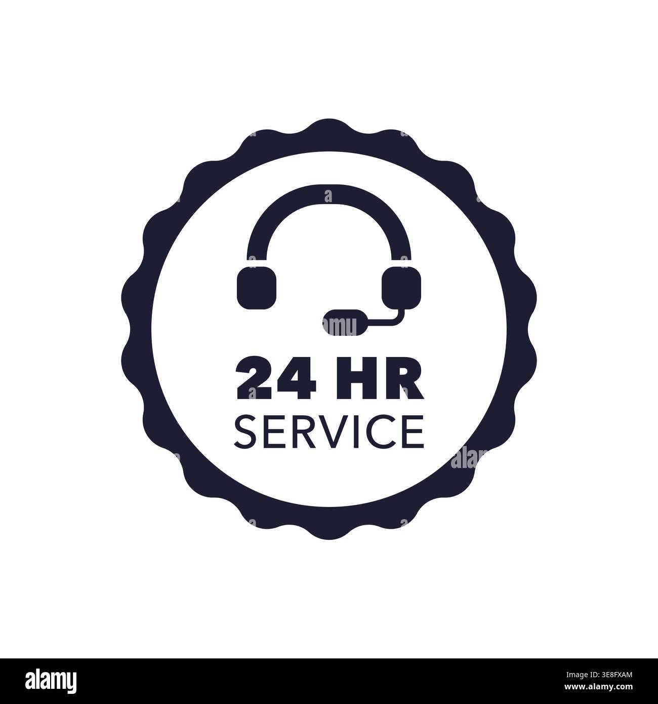 24 Hour Service Badge with Headset Icon in Rounded Vector Style Stock Vector