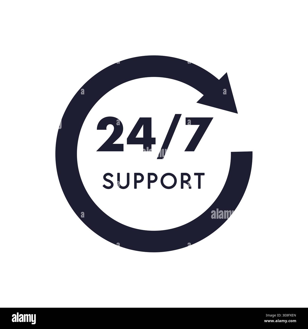 24/7 Support Badge with Circular Arrow Symbol Vector Illustration Stock Vector