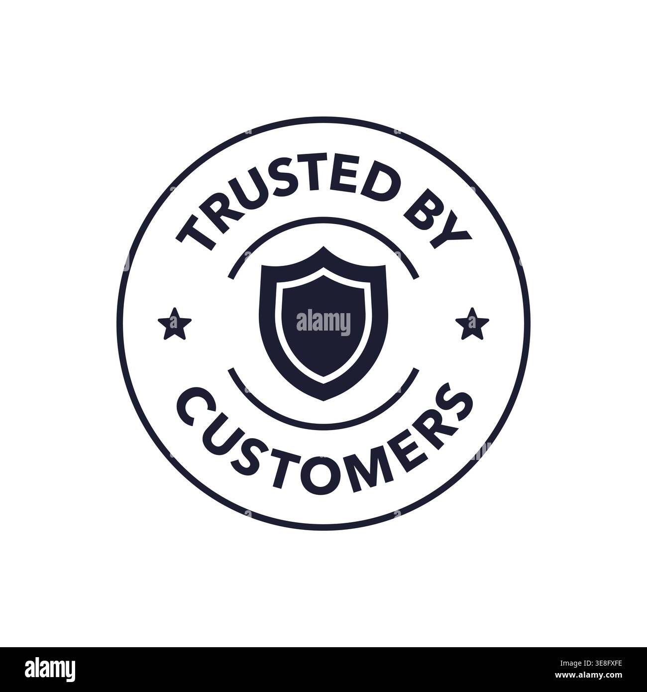 Vector Trusted by Customers Badge with Shield Icon in Circular Security Stamp Design Stock Vector