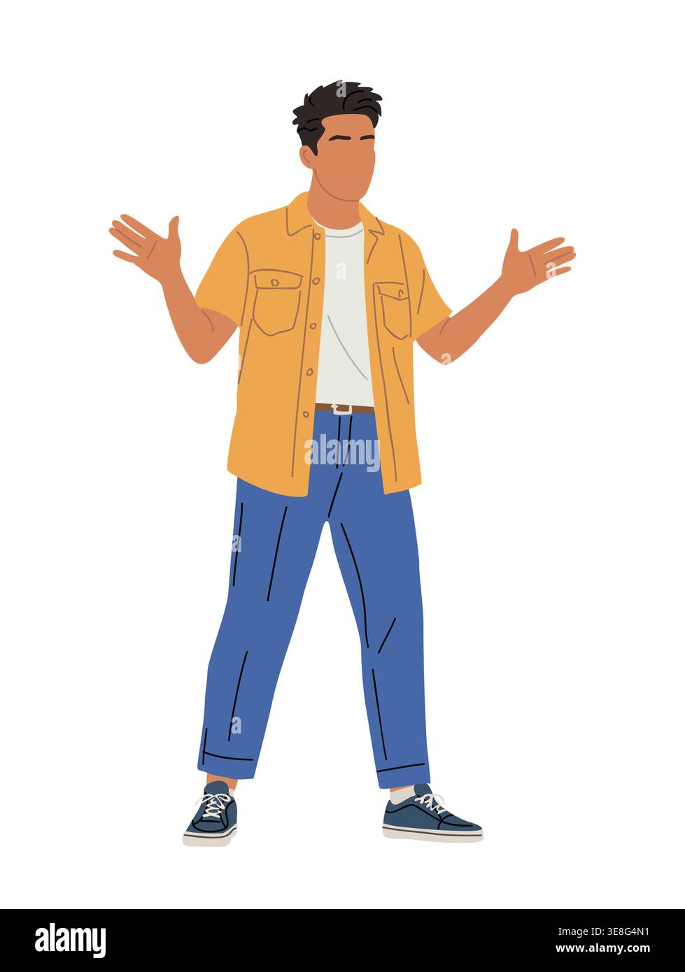 Young man gestures with both open arms Stock Vector