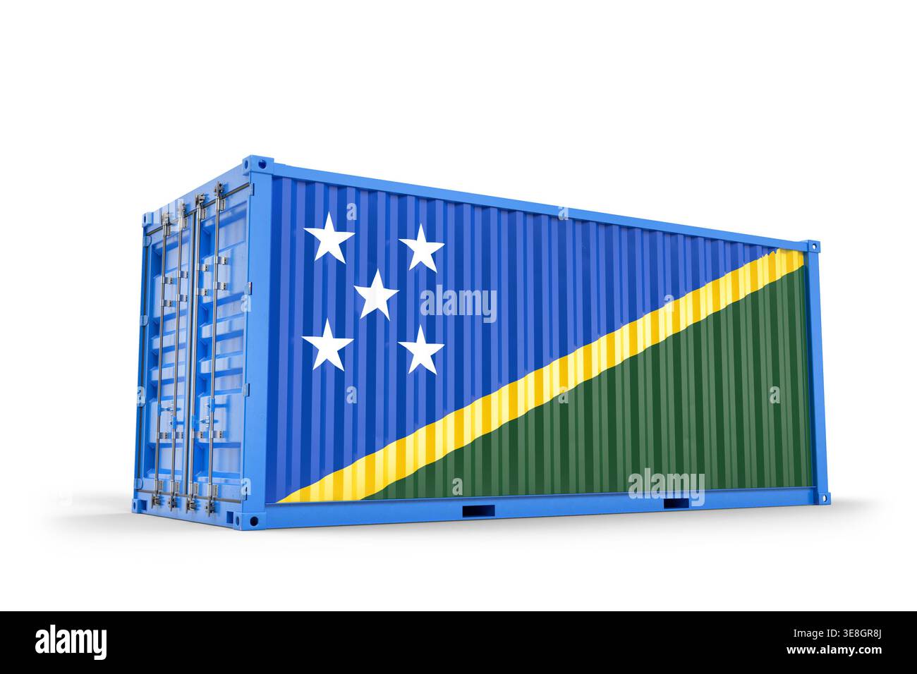 Solomon Islands flag painted on a cargo shipping container isolated on white. 3d render Stock Photo