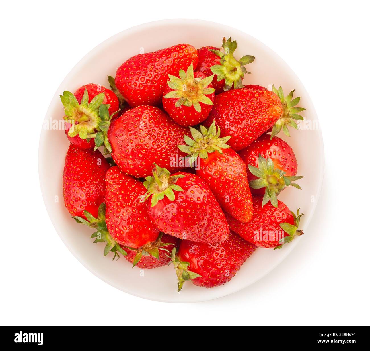 strawberry bowl path isolated on white top view Stock Photo