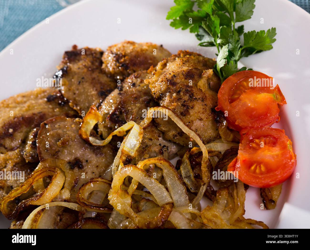 Fried rabbit liver Stock Photo