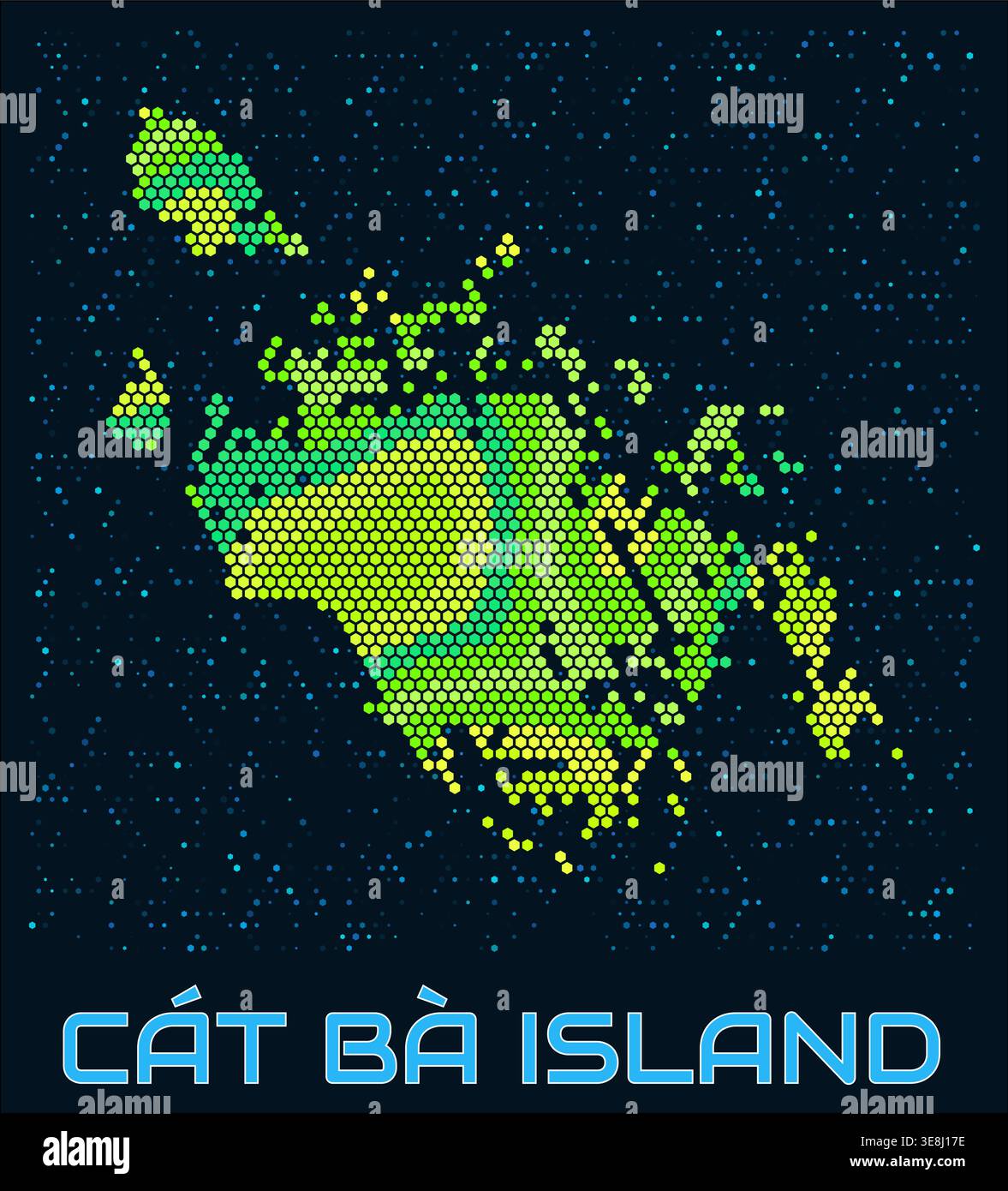 Cat Ba Island hexagon dots map. Digital style boundary shape. Cat Ba ...