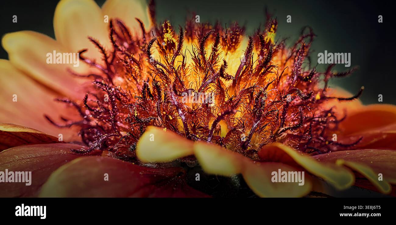 A dramatic, low-profile macro study of a Firewheel wildflower. The ...