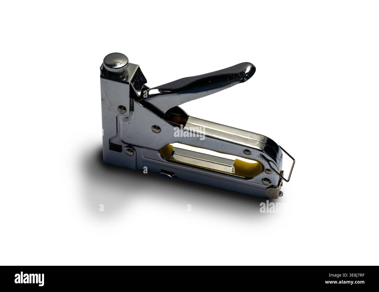 Professional Chrome Construction Staple Gun Isolated on White Background Stock Photo