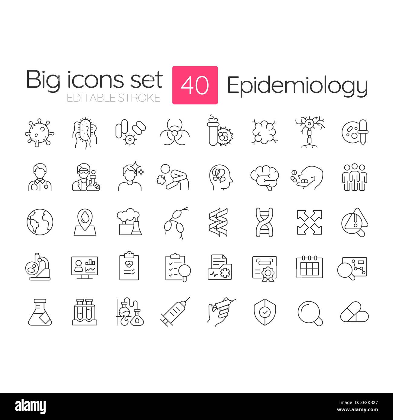 Epidemiology line icons set Stock Vector