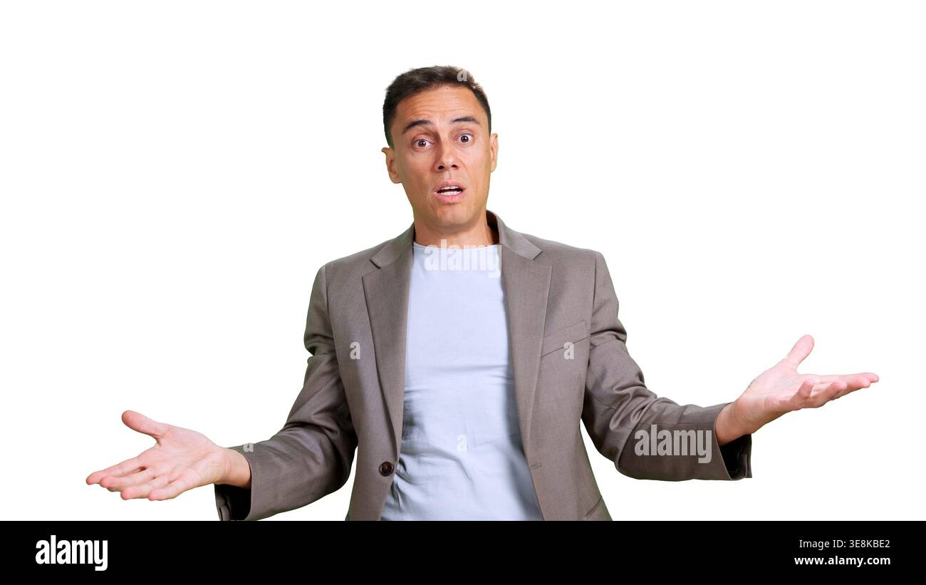 Man shrugging, questioning, doubting gesture transparent background Stock Photo