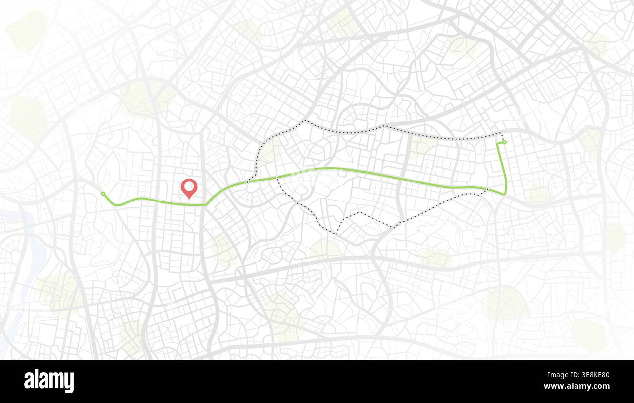 Minimalist City Map with Navigation Route and Location Pin - Urban Road ...
