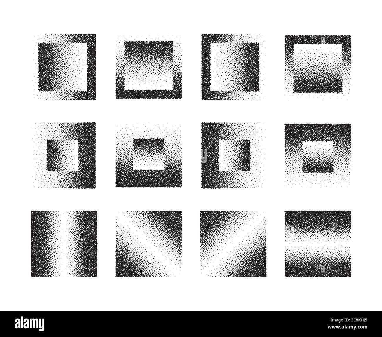 Abstract grainy gradient background featuring square patterns with stipple dots, retro halftone texture, and monochrome geometric noise effect Stock Vector