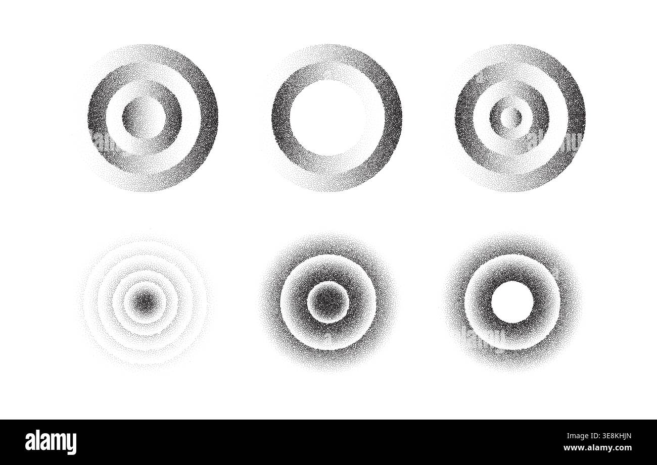 Grainy circle pattern with gradient noise effect. Abstract dotwork texture featuring stippled grain dots on white background for vintage design Stock Vector