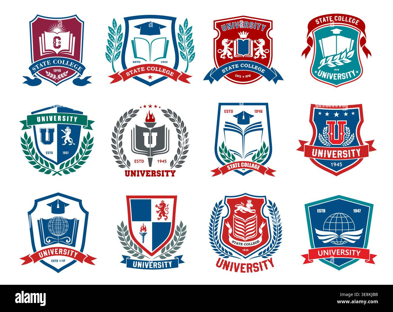 Education university, college and academy icons with books, student ...