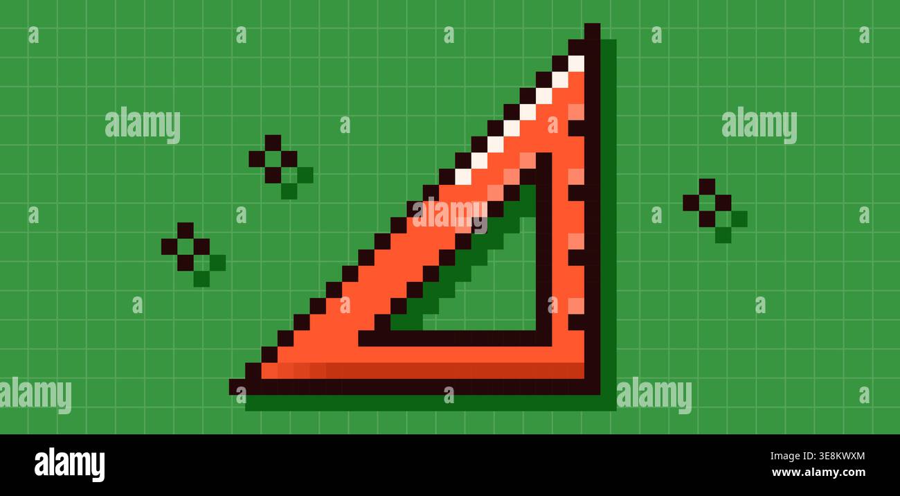 Back to School pixel art red triangle ruler. Stock Vector