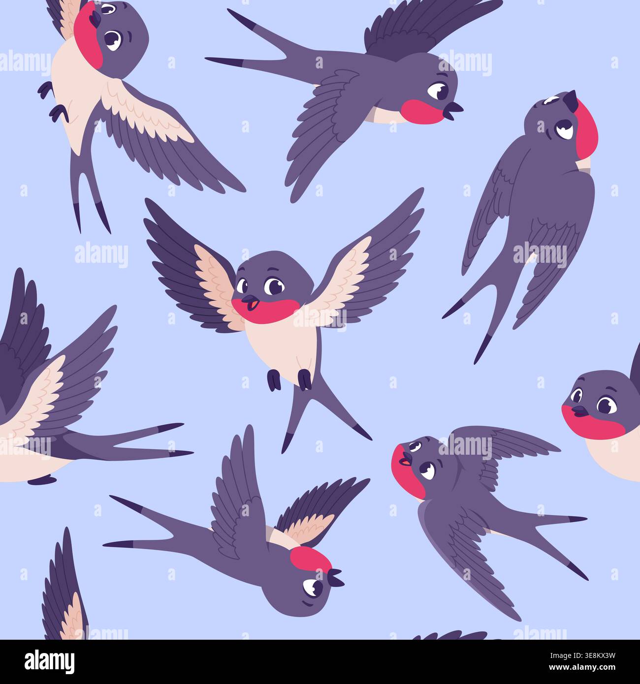 Bird swallow. seamless background with flying swallows. cartoon pattern template Stock Vector