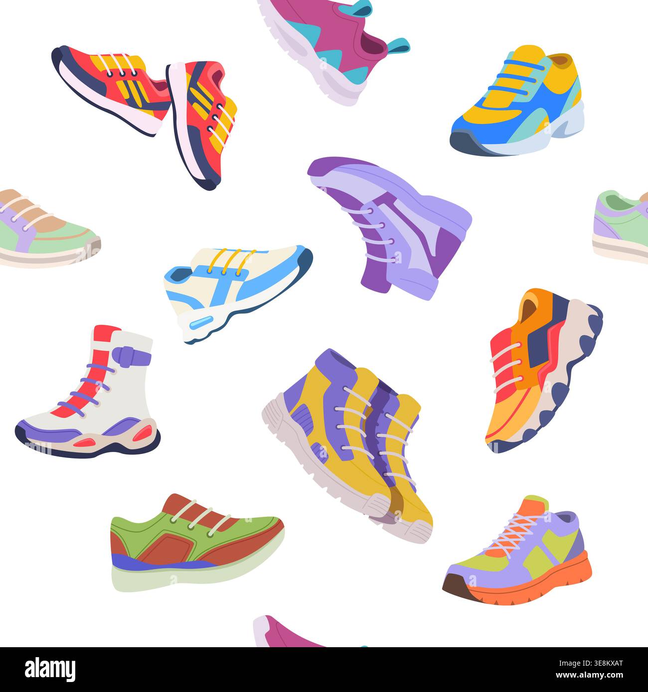 Sneakers pattern. seamless background with different sport shoes Stock Vector