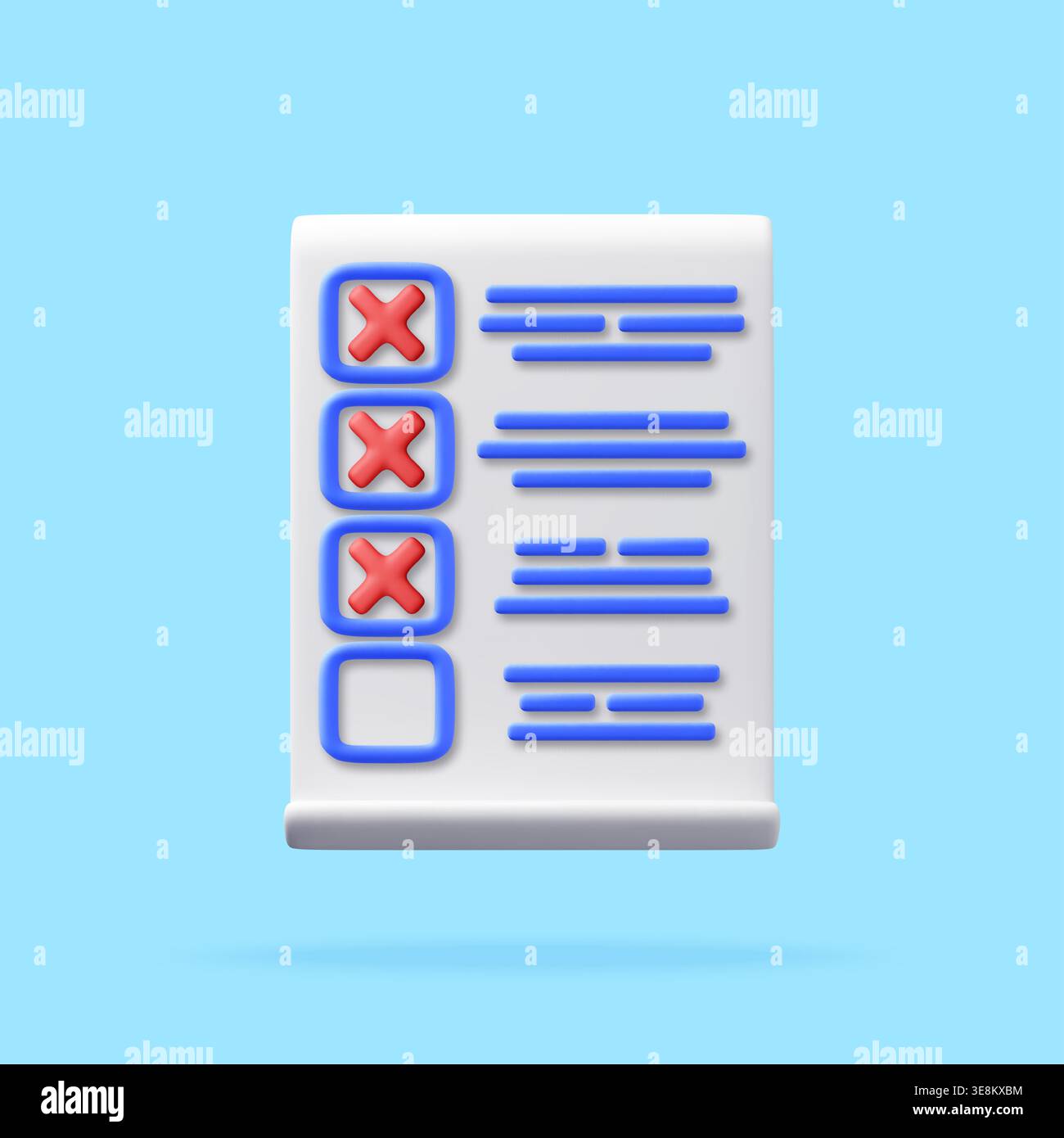 3d checklist with red cross marks on document Stock Vector