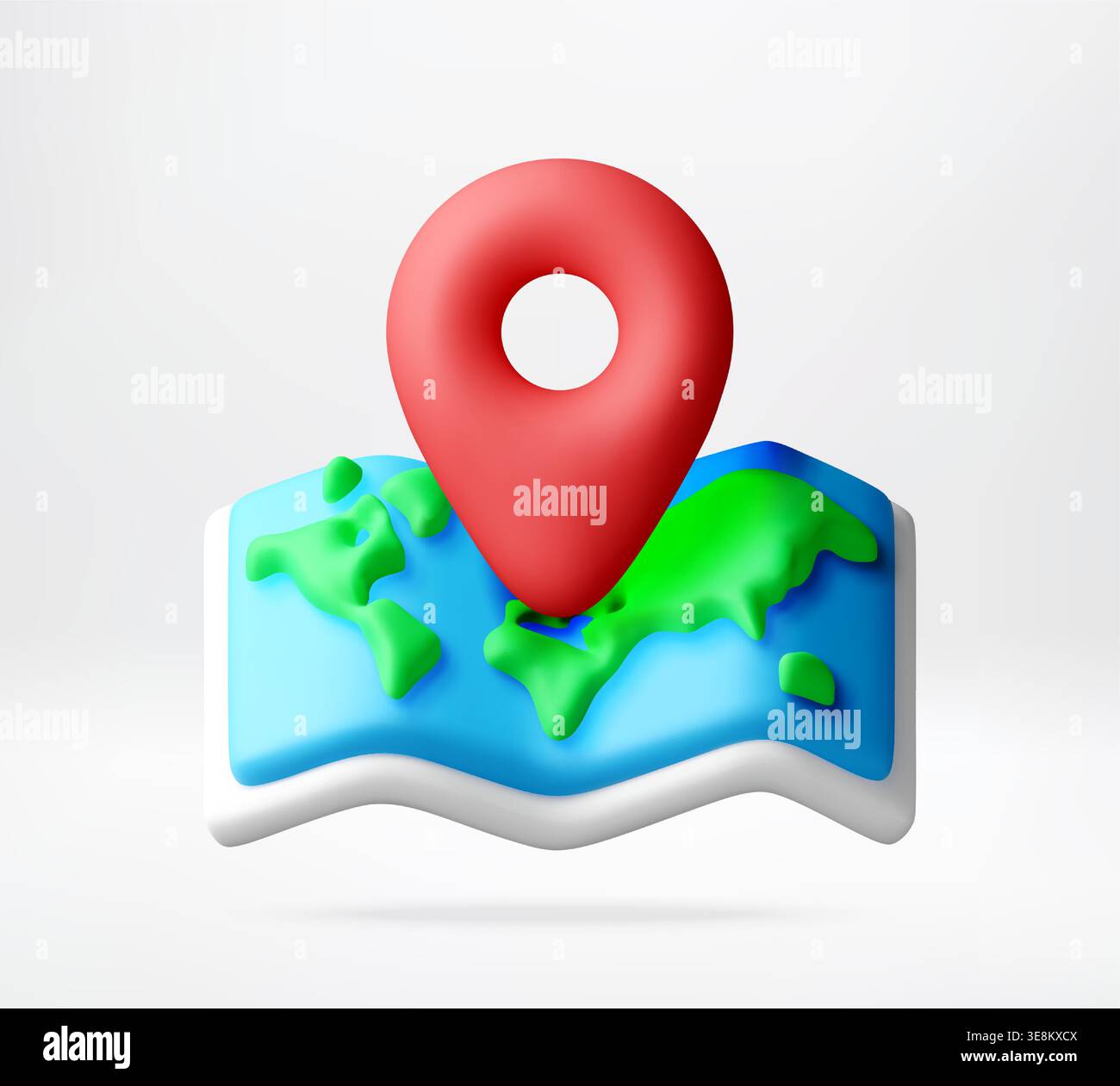 3D map icon with red location pin. Stock Vector