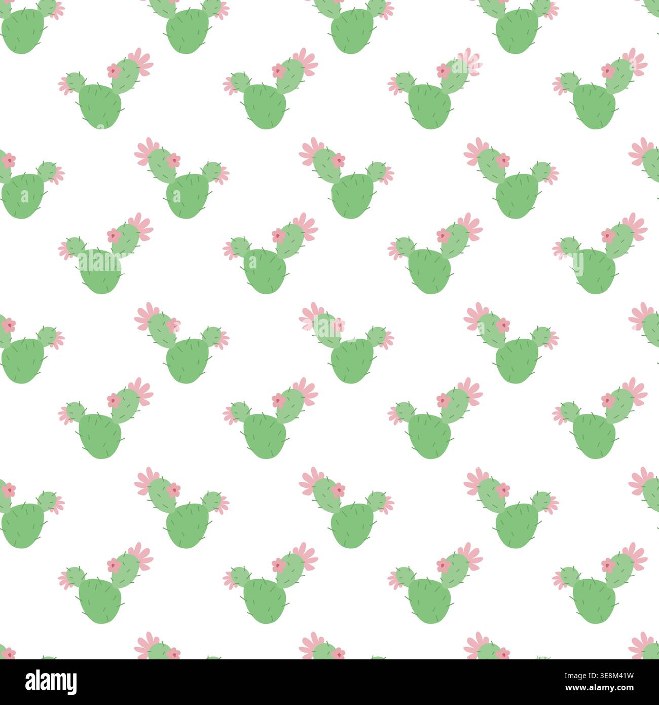 Cactus with Pink Flowers Pattern Stock Vector