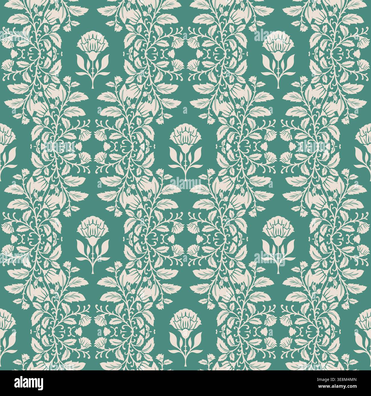 Vertical Floral Vine Damask Pattern Stock Vector