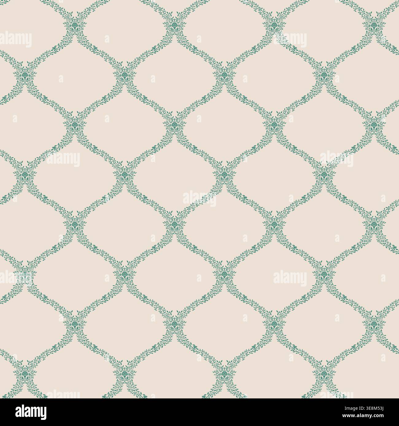Subtle Jade Green Floral Trellis Grid Stock Vector
