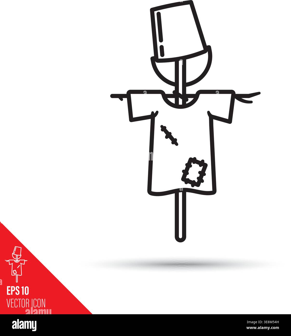 Scarecrow with bucket head vector line icon Stock Vector