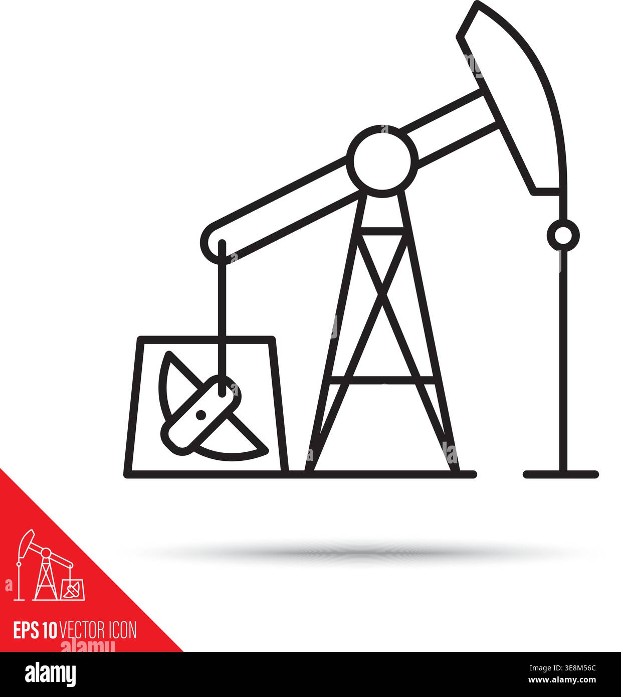 Pump jack or Nodding Donkey vector line icon Stock Vector