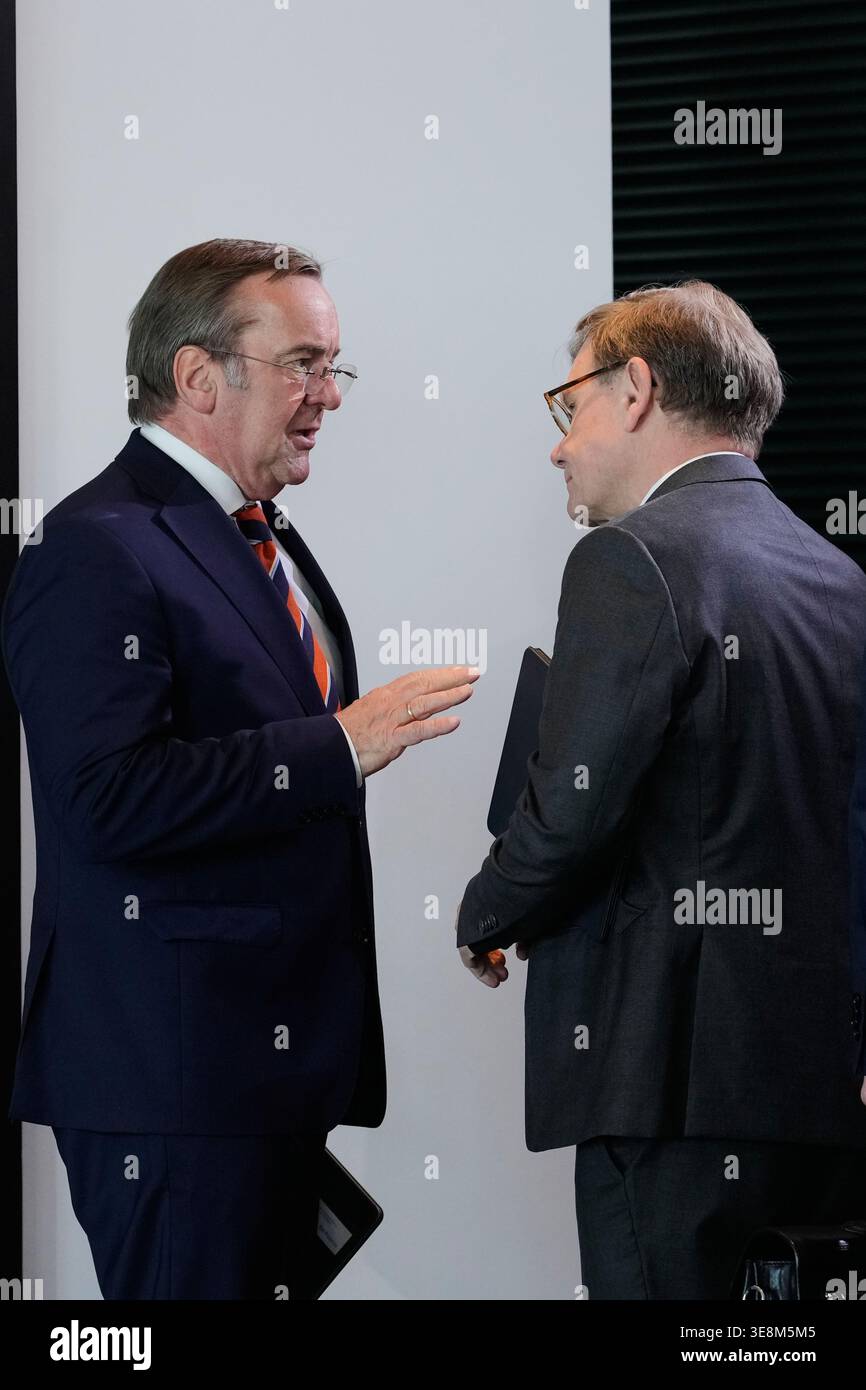 Markus Prior German Defence Minister Boris Pistorius, left, speaks to Foreign ...