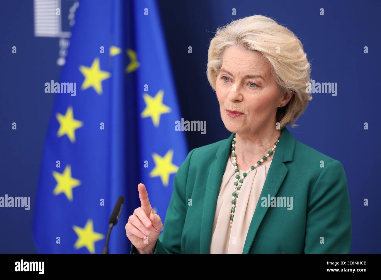 European Commission President Ursula von der Leyen speaks during a ...