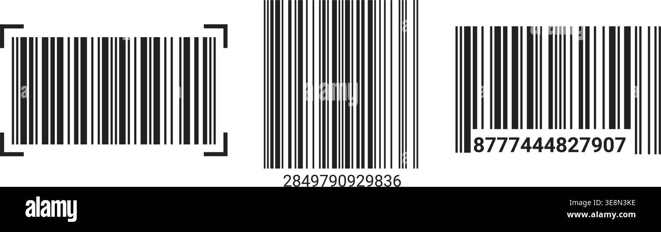 EAN-13 barcode label set with black lines on white background. Stock Vector