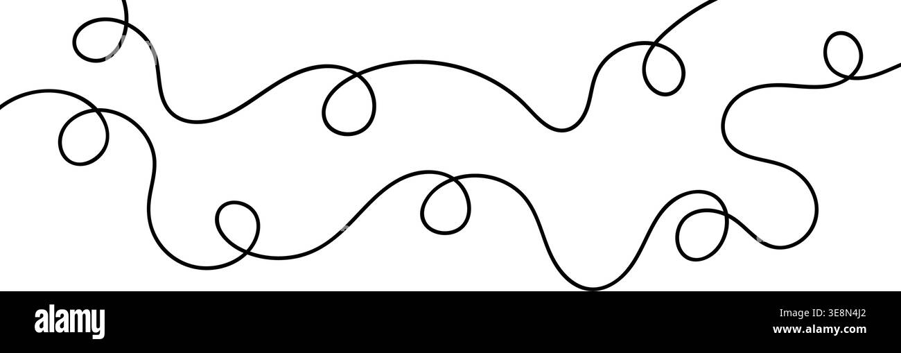 Continuous squiggle cable line creating abstract wavy vector illustration with flowing squiggles. Stock Vector