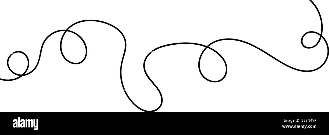 Continuous squiggle cable line creating abstract wavy vector illustration with flowing squiggles. Stock Vector