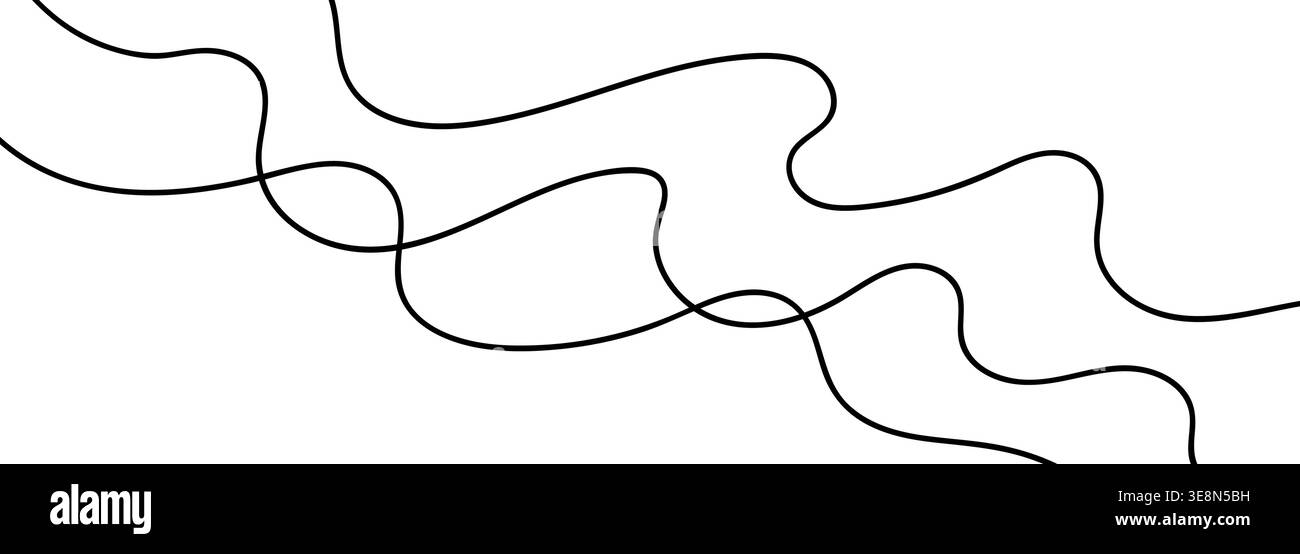 Continuous squiggle cable line creating abstract wavy vector illustration with flowing squiggles. Stock Vector