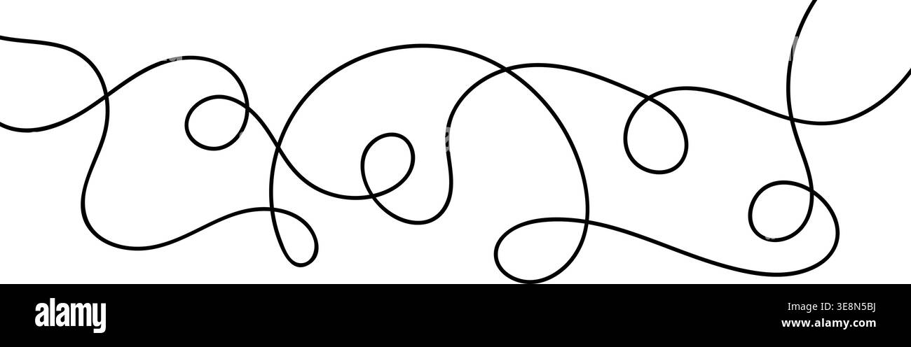 Continuous squiggle cable line creating abstract wavy vector illustration with flowing squiggles. Stock Vector