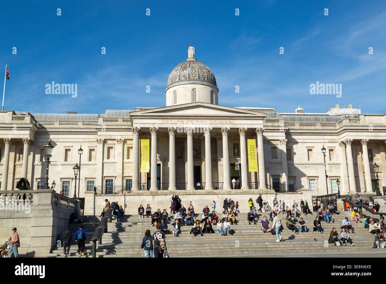 A sunny day at the National Gallery in Trafalgar Square, London Stock Photo