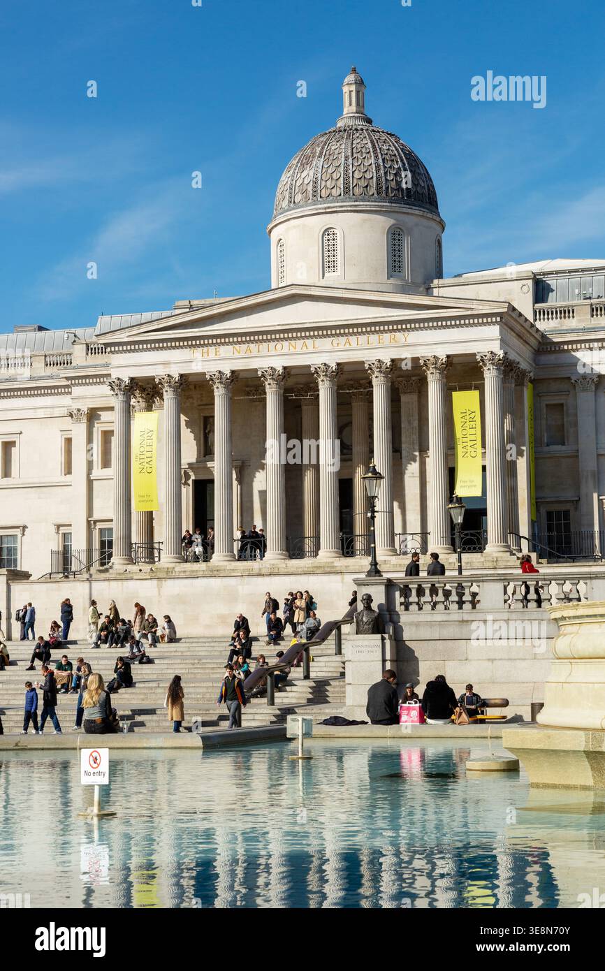 A sunny day at the National Gallery in Trafalgar Square, London Stock Photo