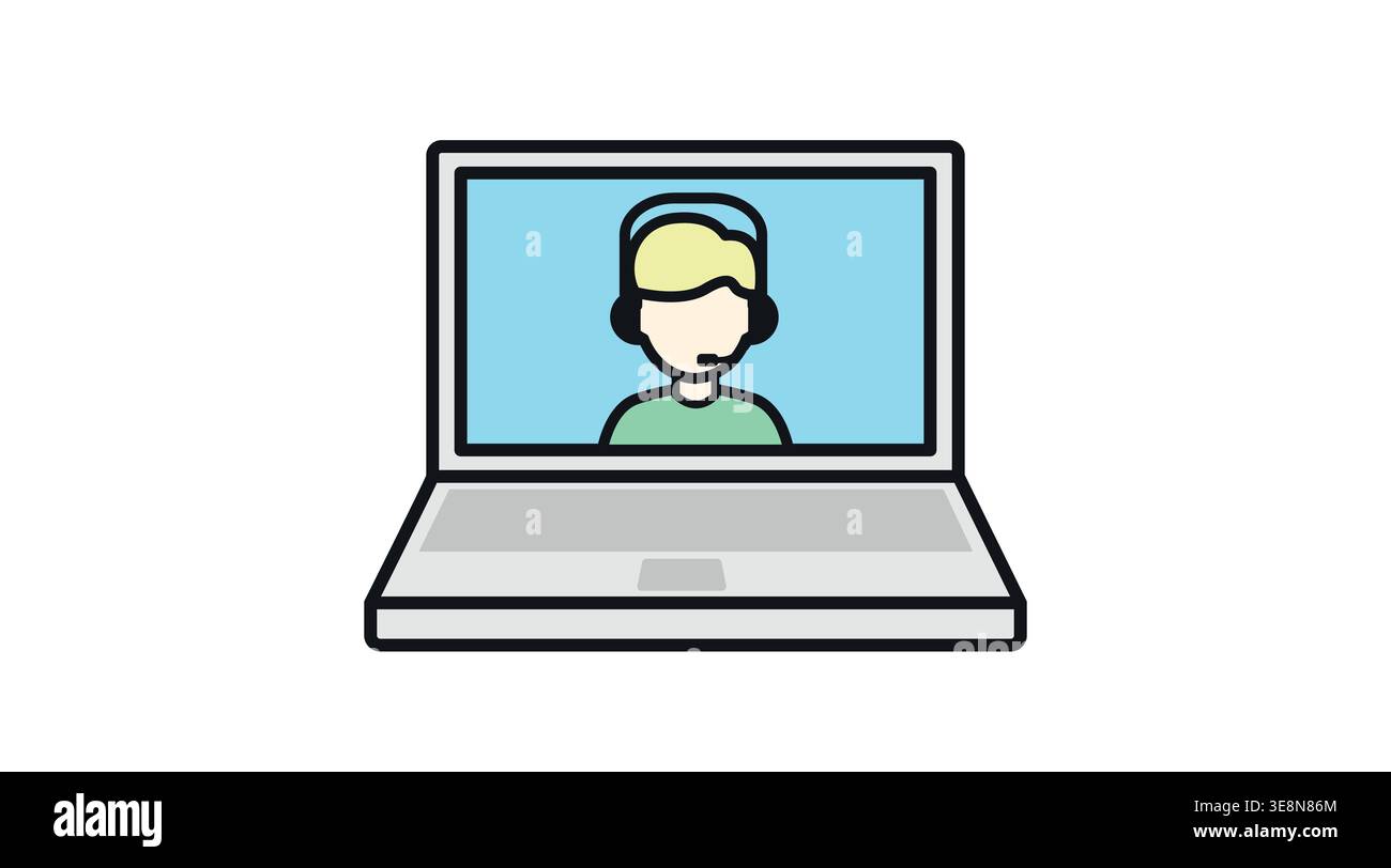 Laptop customer support and call center icon Stock Vector