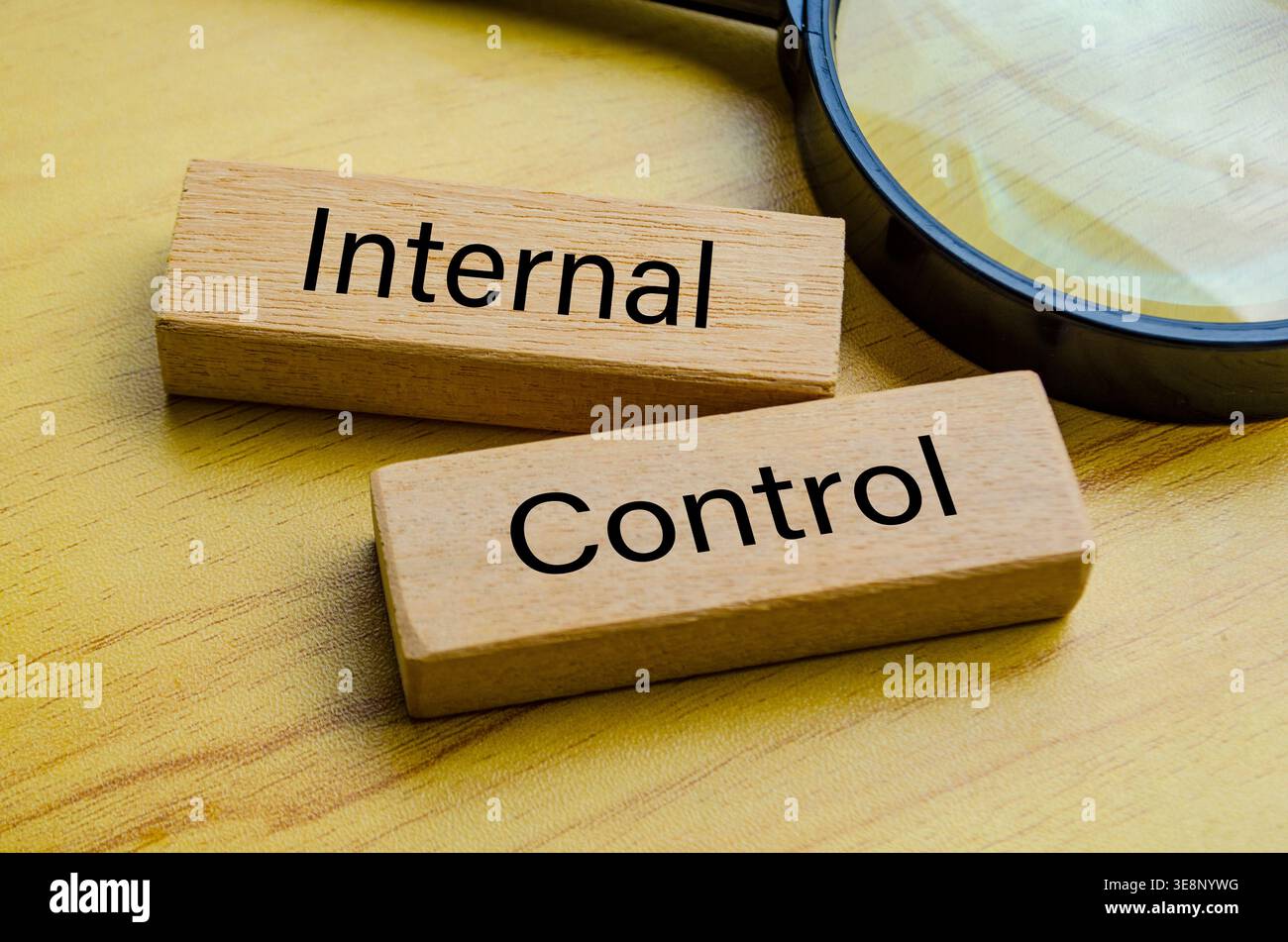 Internal Control text on wooden blocks beside magnifying glass ...