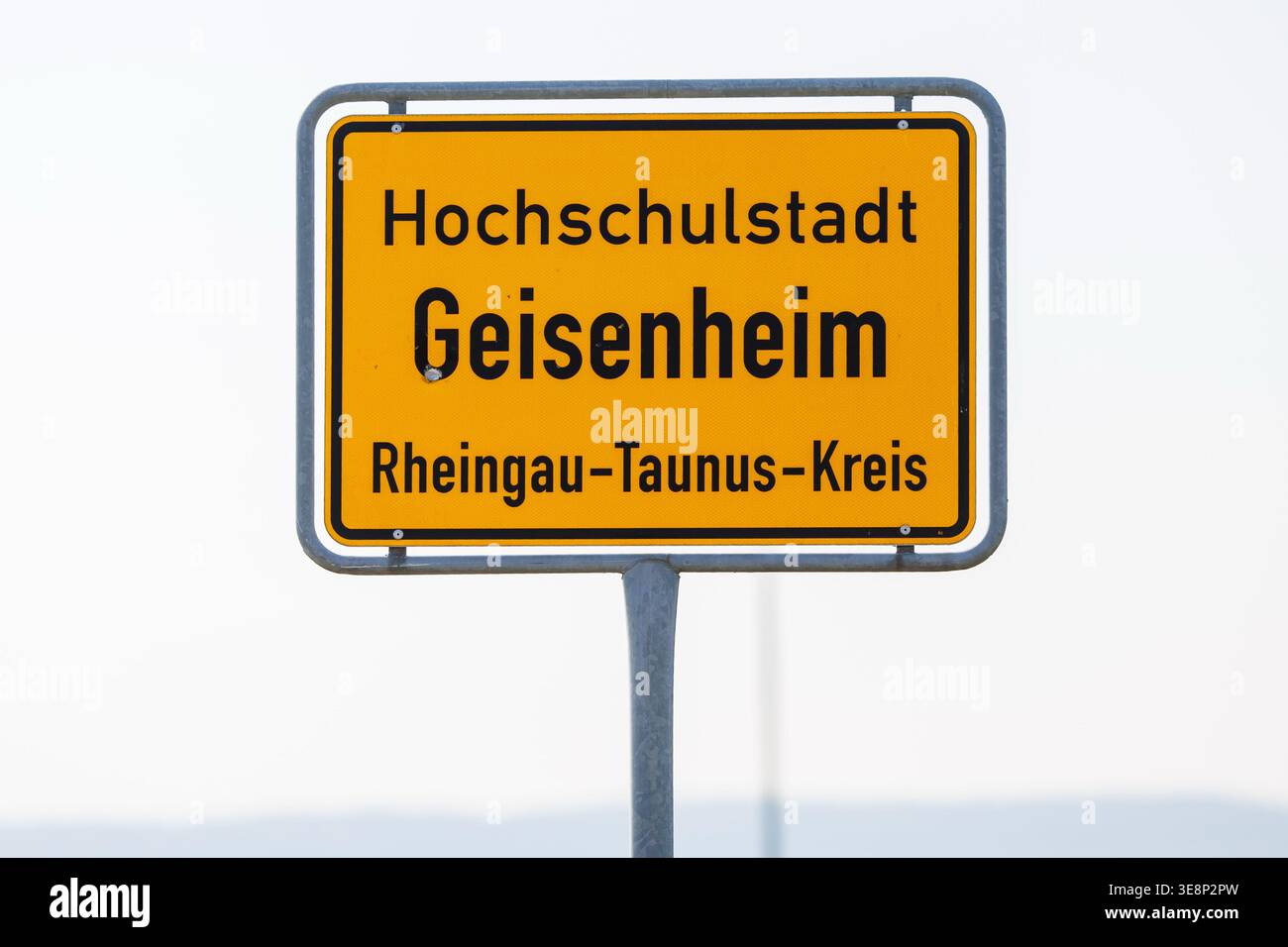 PRODUCTION - 15 April 2026, Hesse, Geisenheim: The town sign of the ...