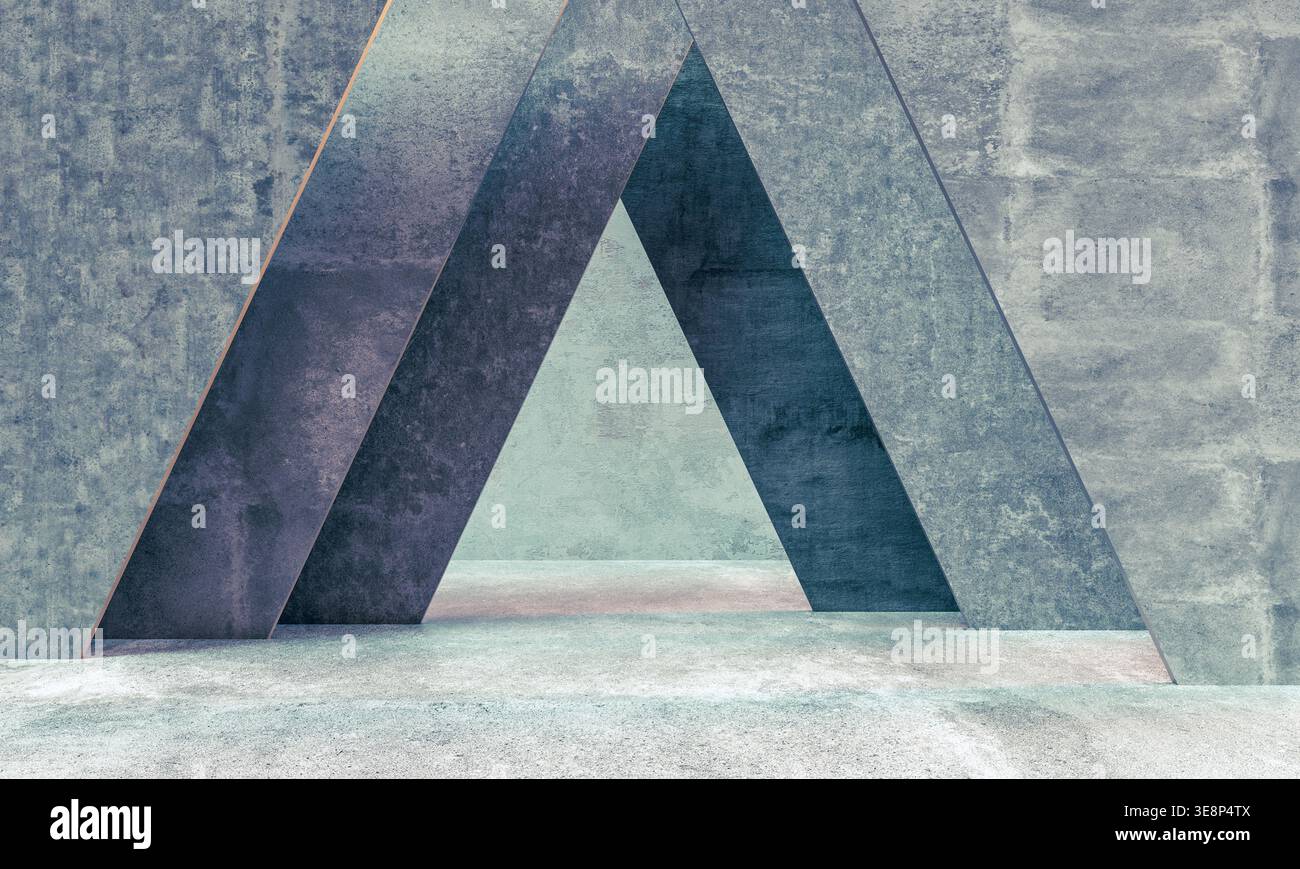 3d Concrete textured geometric corridor Stock Photo