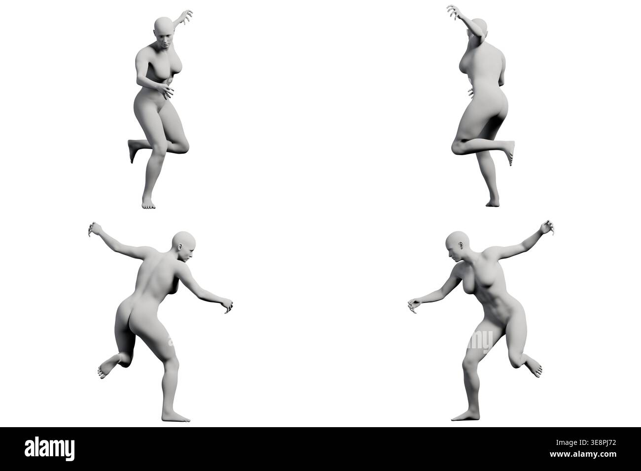 Multi-view reference sheet showing a dynamic young woman mannequin ...